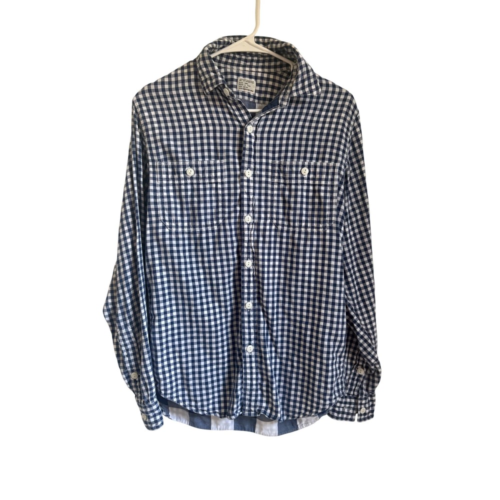 J.Crew Mens Authentic Workwear Cotton Button Down Shirt Blue White Plaid Small